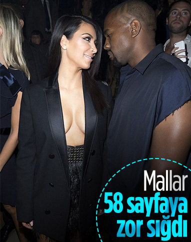 Kim Kardashian ve Kanye West'in 58 sayfalık servet paylaşımı